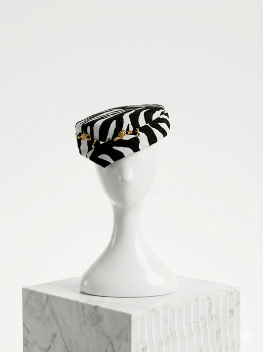 Chapeau Pillbox zèbre avec perles